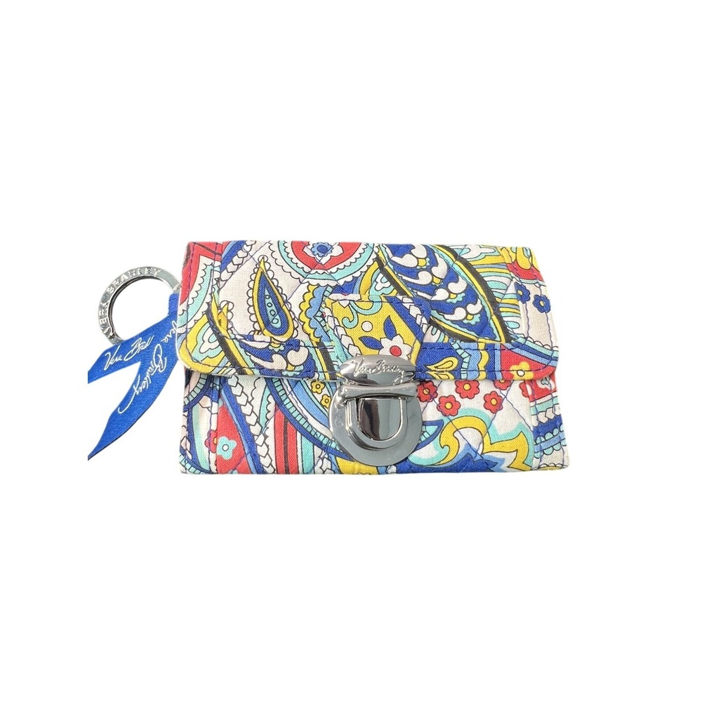 Vera Bradley Iconic Quilted Cotton‎ Mini Wallet Keychain ID Card Case Paisley